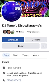 dj tomo's disco karaoke's facebook page