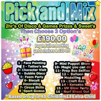 a flyer for a pick and mix party